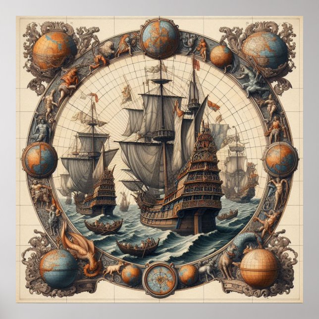 Ancient Dutch (Netherlands) Sailing Ships 3 Poster (Front)