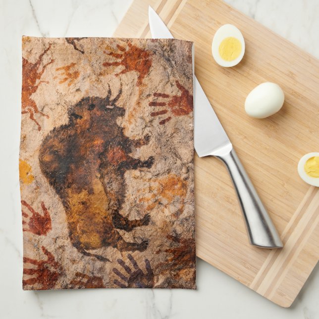 Ancient echoes cave painting and hand print tea to towel (Quarter Fold)