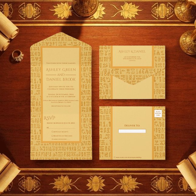 Ancient Egypt Hieroglyphic Motifs Egyptian Wedding All In One Invitation (Creator Uploaded)
