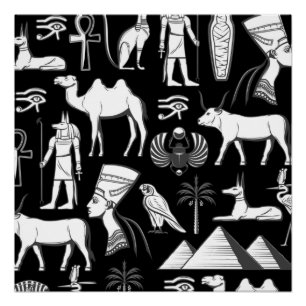 Ancient Egypt Hieroglyphic Symbol Pattern    Poster