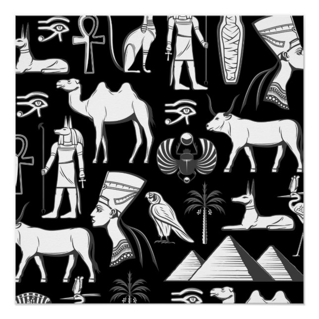 Ancient Egypt Hieroglyphic Symbol Pattern    Poster (Front)