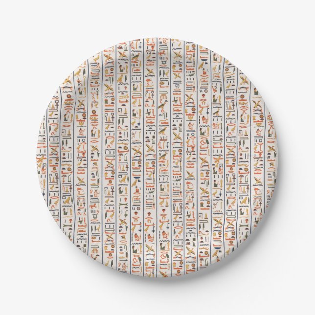 ancient egypt hieroglyphs pattern background histo paper plate (Front)