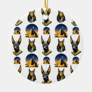 Ancient Egypt Pyramid Anubis Pattern Design  Ceramic Tree Decoration