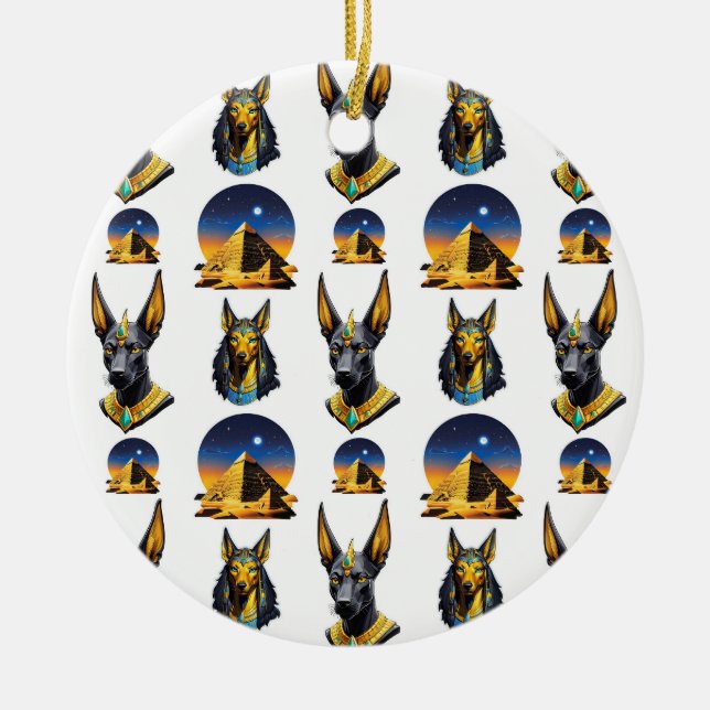 Ancient Egypt Pyramid Anubis Pattern Design  Ceramic Tree Decoration (Front)