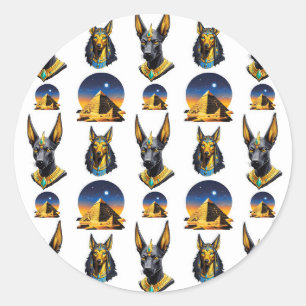 Ancient Egypt Pyramid Anubis Pattern Design Classic Round Sticker