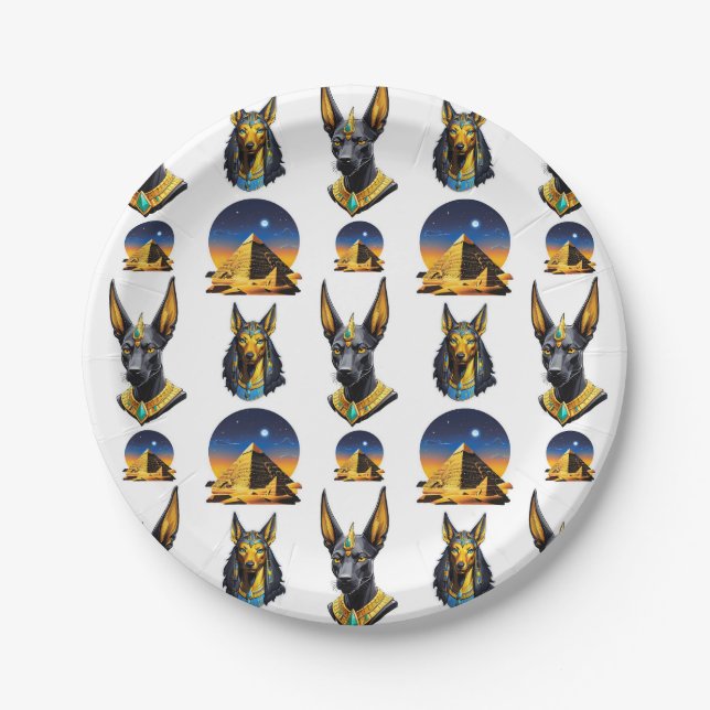 Ancient Egypt Pyramid Anubis Pattern Design  Paper Plate (Front)