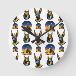 Ancient Egypt Pyramid Anubis Pattern Design  Round Clock