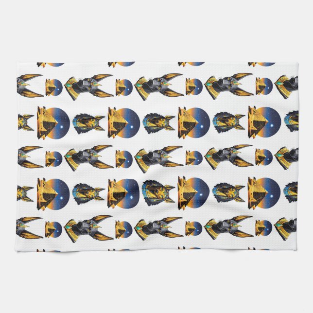 Ancient Egypt Pyramid Anubis Pattern Design  Tea Towel (Horizontal)