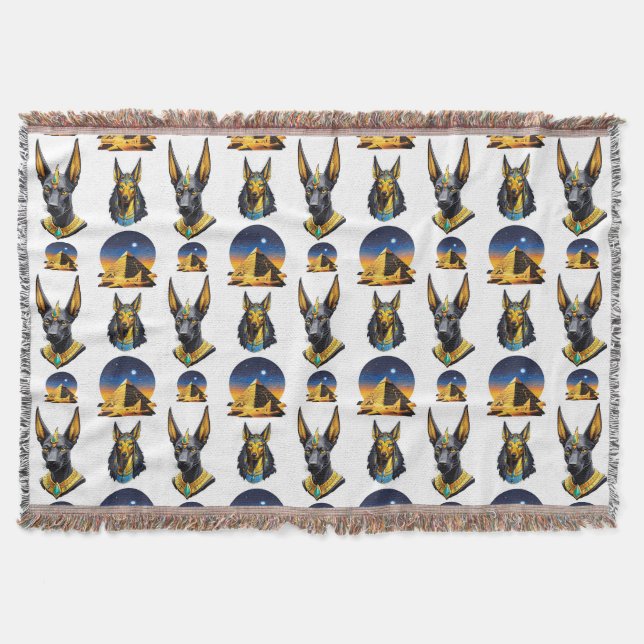 Ancient Egypt Pyramid Anubis Pattern Design  Throw Blanket (Front)