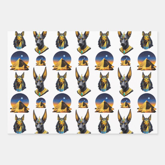 Ancient Egypt Pyramid Anubis Pattern Design  Wrapping Paper Sheet (Front)