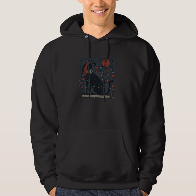Ancient Egypt style, black sphinx cat Hoodie (Front)