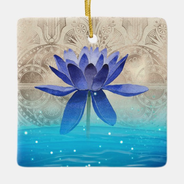 Ancient Egypt Styled Magic Blue Lotus Flower Ceramic Ornament (Front)