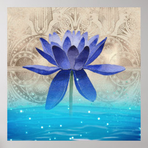 Ancient Egypt Styled Magic Blue Lotus Flower Poster