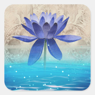 Ancient Egypt Styled Magic Blue Lotus Flower Square Sticker