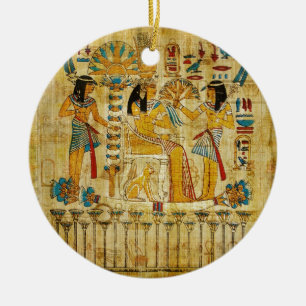 Ancient Egypt Tapestry Scroll Heirogliphics Ceramic Tree Decoration