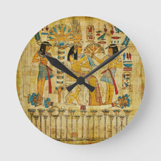 Ancient Egypt Tapestry Scroll Heirogliphics Round Clock