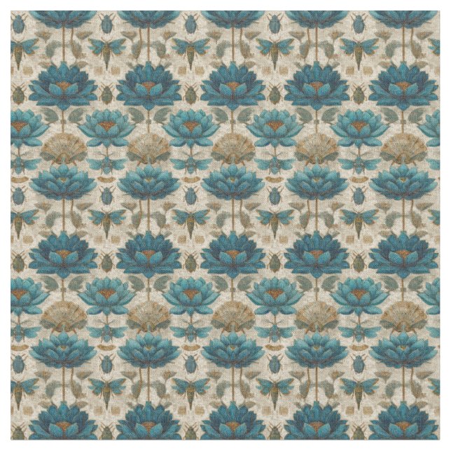Ancient Egypt Toile de Jouy Green Floral Pattern Fabric (Close Up)