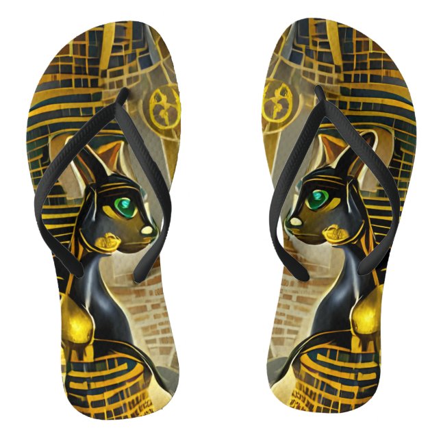 Ancient Egyptian Cat Goddess Bastet AI Art Jandals (Footbed)