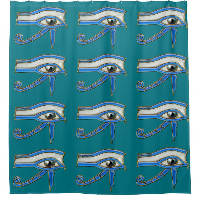Ancient Egyptian Eye of Horus in Blue Shower Curtain (Front)