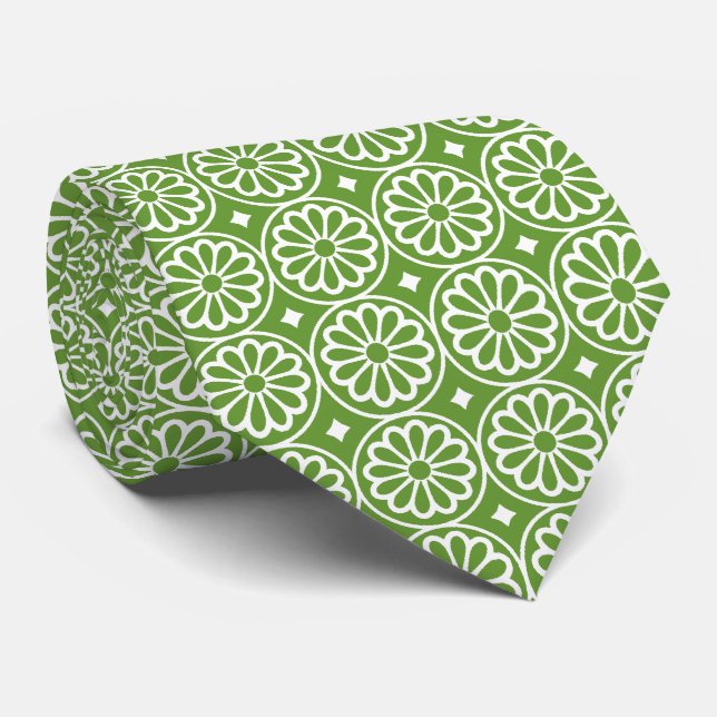 Ancient Egyptian Flowers - Avocado Green Tie (Rolled)