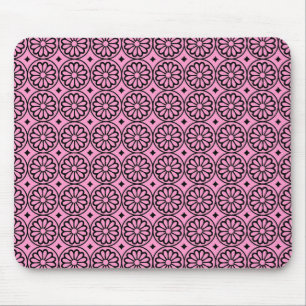 Ancient Egyptian Flowers - Pink on Black Mouse Pad