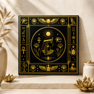 Ancient Egyptian Goddess Black Gold Sacred Symbols Tile