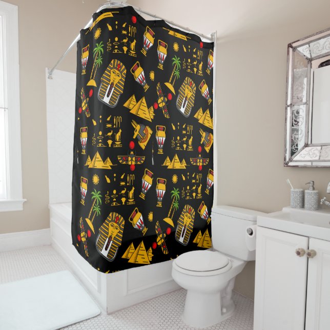 Ancient  Egyptian Hieroglyphic Pattern Background  Shower Curtain (In Situ)