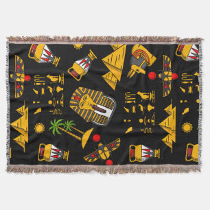 Ancient Egyptian Hieroglyphic Pattern Background Throw Blanket