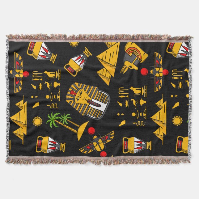 Ancient  Egyptian Hieroglyphic Pattern Background  Throw Blanket (Front)