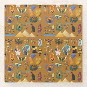 Ancient Egyptian Hieroglyphic -Pattern Hieroglyphi Glass Coaster