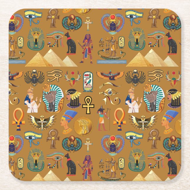 Ancient Egyptian Hieroglyphic -Pattern Hieroglyphi Square Paper Coaster (Front)