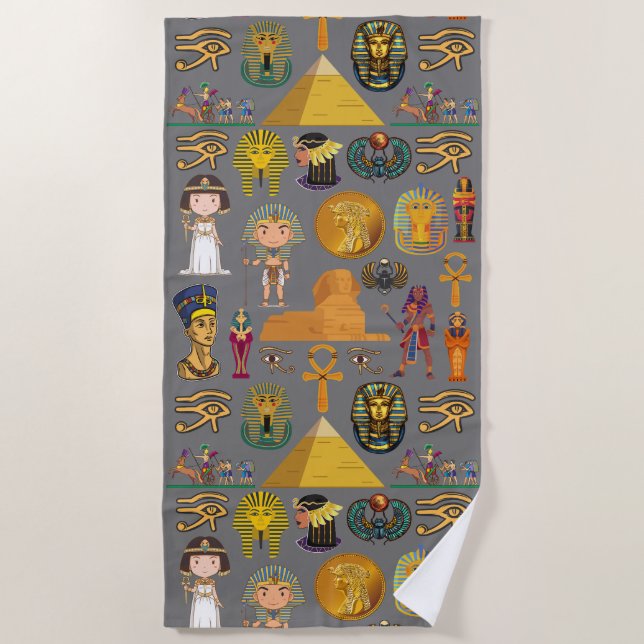 Ancient Egyptian Hieroglyphic -Pattern Pharaoh  Beach Towel (Front)