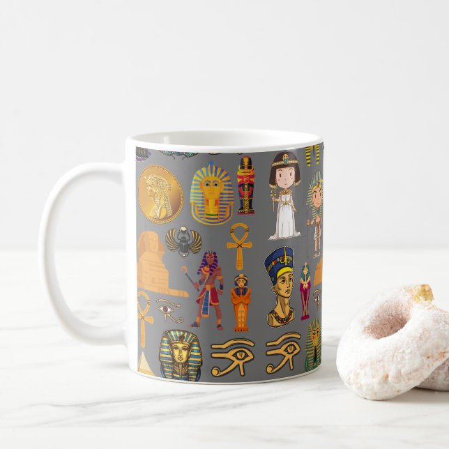 Ancient Egyptian Hieroglyphic -Pattern Pharaoh  Coffee Mug (With Donut)
