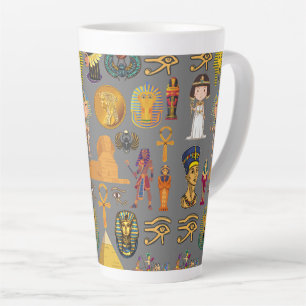 Ancient Egyptian Hieroglyphic -Pattern Pharaoh Latte Mug