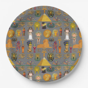 Ancient Egyptian Hieroglyphic -Pattern Pharaoh Paper Plate