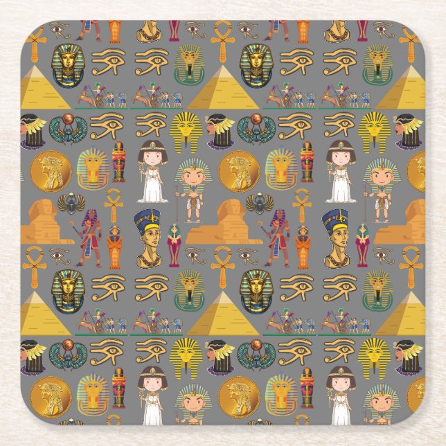 Ancient Egyptian Hieroglyphic -Pattern Pharaoh  Square Paper Coaster (Front)