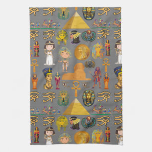 Ancient Egyptian Hieroglyphic -Pattern Pharaoh Tea Towel