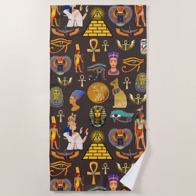 Ancient Egyptian Hieroglyphic Pattern Symbol       Beach Towel (Front)