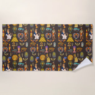 Ancient Egyptian Hieroglyphic Pattern Symbol Beach Towel
