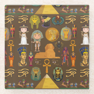 Ancient Egyptian Hieroglyphic -Pattern Symbol  Glass Coaster