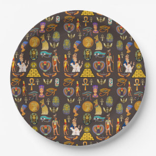 Ancient Egyptian Hieroglyphic Pattern Symbol Paper Plate