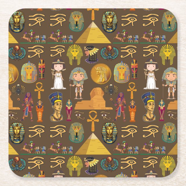 Ancient Egyptian Hieroglyphic -Pattern Symbol  Square Paper Coaster (Front)