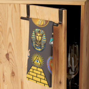 Ancient Egyptian Hieroglyphic Pattern Symbol       Tea Towel