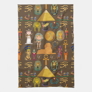 Ancient Egyptian Hieroglyphic -Pattern Symbol Tea Towel