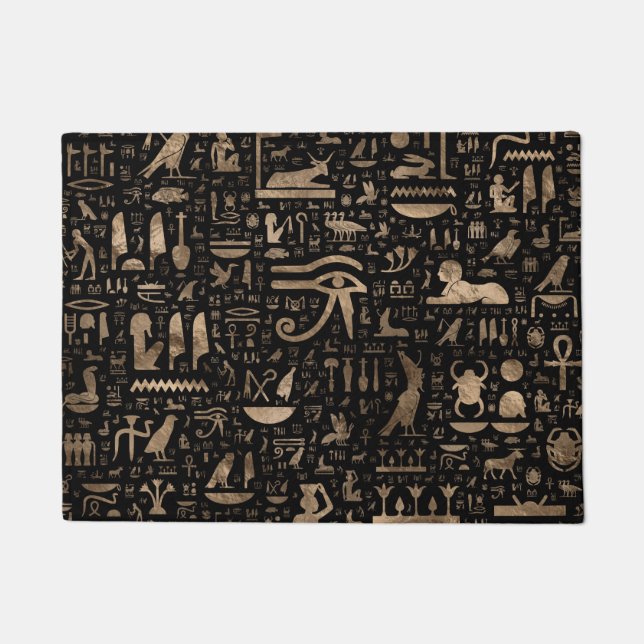 Ancient Egyptian hieroglyphs - Black and gold Doormat (Front)