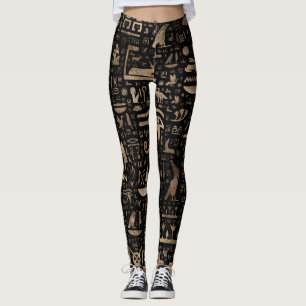 Ancient Egyptian hieroglyphs - Black and gold Leggings