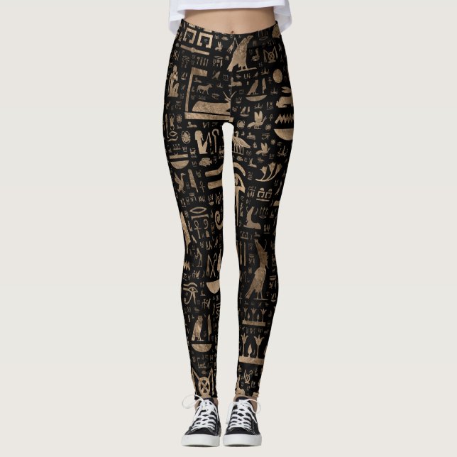 Ancient Egyptian hieroglyphs - Black and gold Leggings (Front)