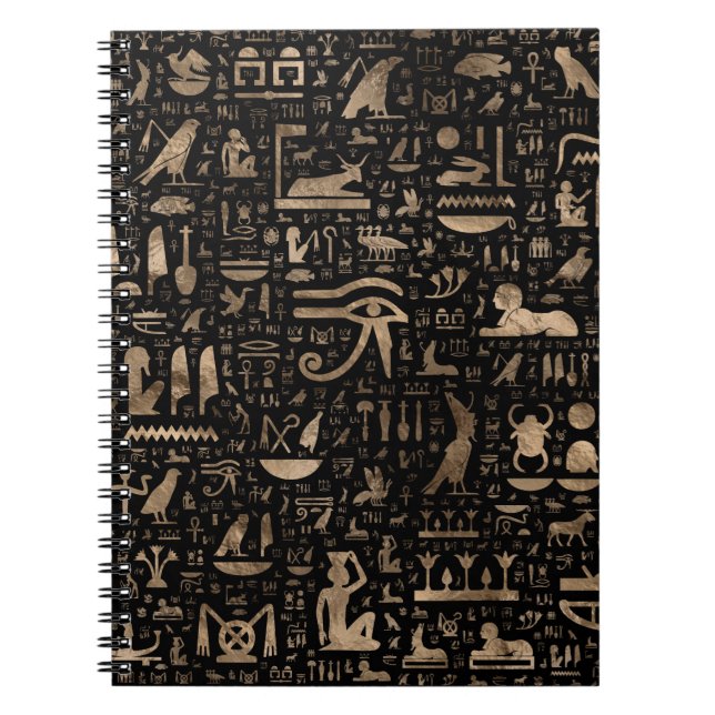 Ancient Egyptian hieroglyphs - Black and gold Notebook (Front)