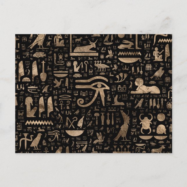 Ancient Egyptian hieroglyphs - Black and gold Postcard (Front)