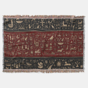 Ancient Egyptian hieroglyphs - Black Red Leather Throw Blanket